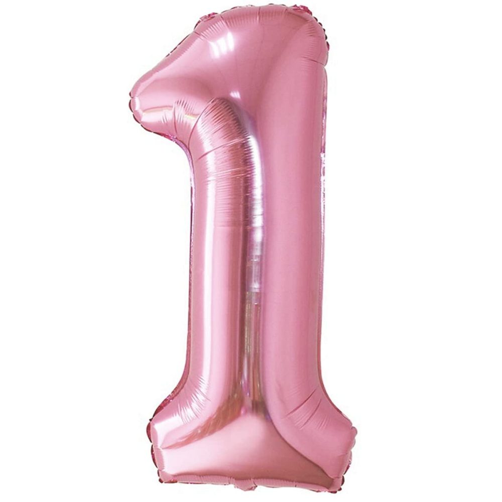 Balloon 1st Birthday Number 1 Pink XXL Giant Foil Balloon 40” Birthday Decoration for Girl. Flies with Helium