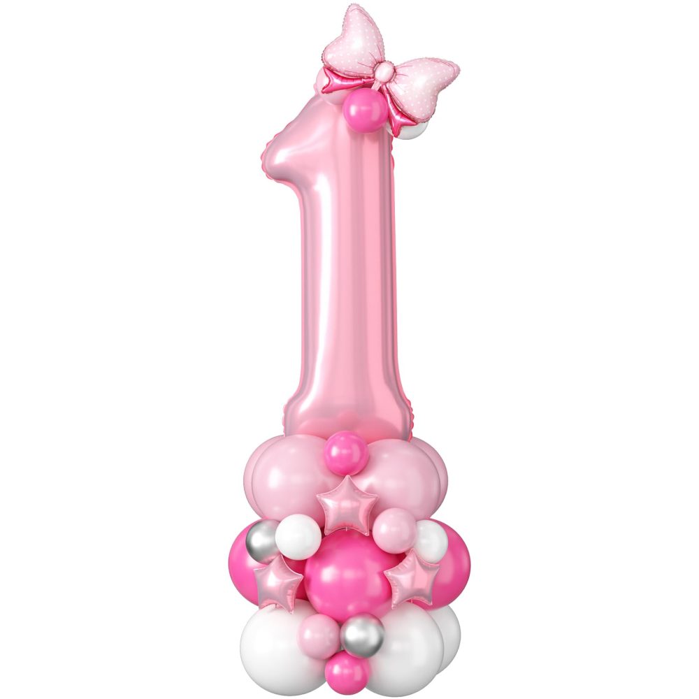 40 Inch Number 1 Balloon Pink Number Foil Balloons Giant Number One Balloon Tower Large Pastel Baby Pink Helium Latex Digital Balloons Stack for Girls First 1st Birthday Baby Shower Anniversary Party