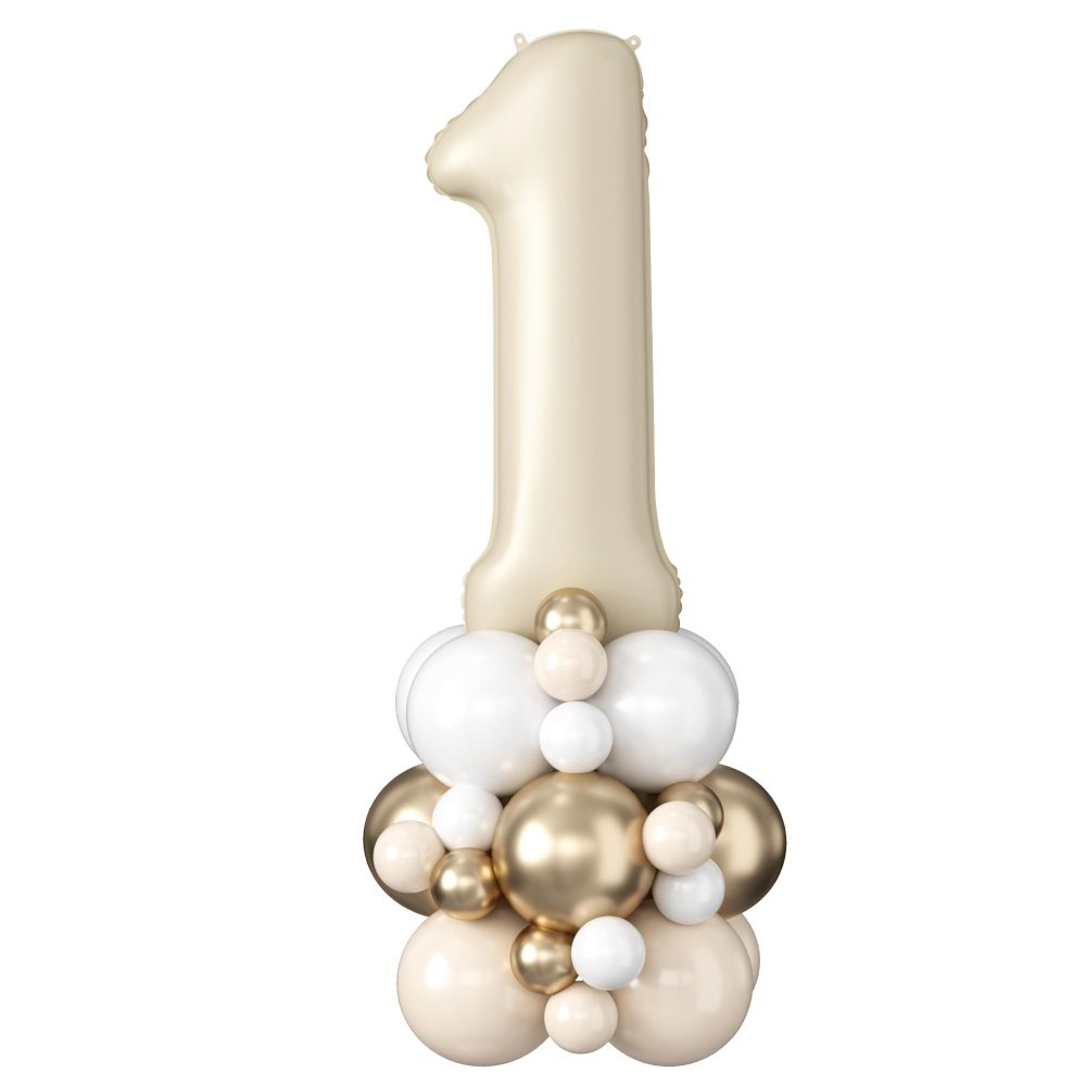 Number 1 Balloon Cream 40 Inch Number 1 Foil Balloon Beige Giant Number One Balloon Tower Stand Large Nude Neutral Digital Balloons Stack for Boys Girls First 1st Birthday Baby Shower Party Decoration
