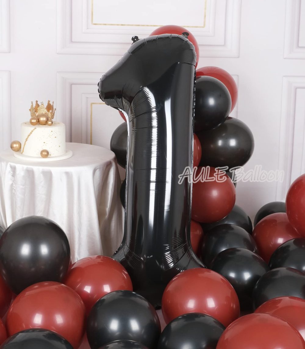 Black Large Number 1 Balloons: 40 Inch Big Foil Number Balloons Giant Helium Balloon Age 0-9 Mylar Balloons for Kids Boy 1st Birthday Party Baby Shower Anniversary Decorations - Image 5