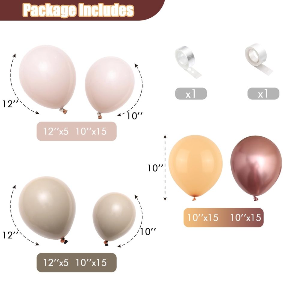 Beige Balloon Arch Kit, Nude Metallic Rose Gold Tan Latex Neutral Balloon Garland Kit, Apricot Cream Ivory White Sand Boho Balloon for Girls Women Birthday Baby Bridal Shower Wedding Party Decorations - Image 9