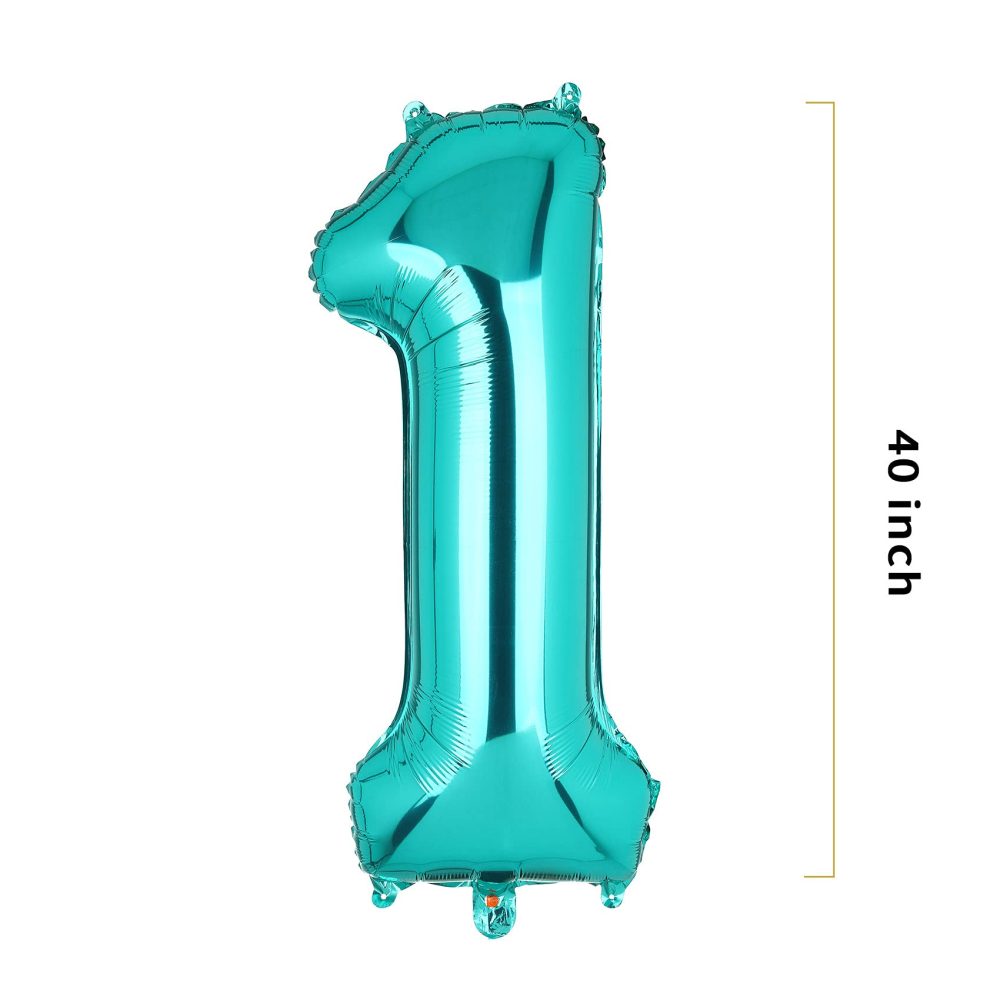 40 Inch Large Teal Number 1 Mylar Balloons Giant Tiffany Blue Helium Foil Balloon for Birthday Party Supplies Decoration - Image 8