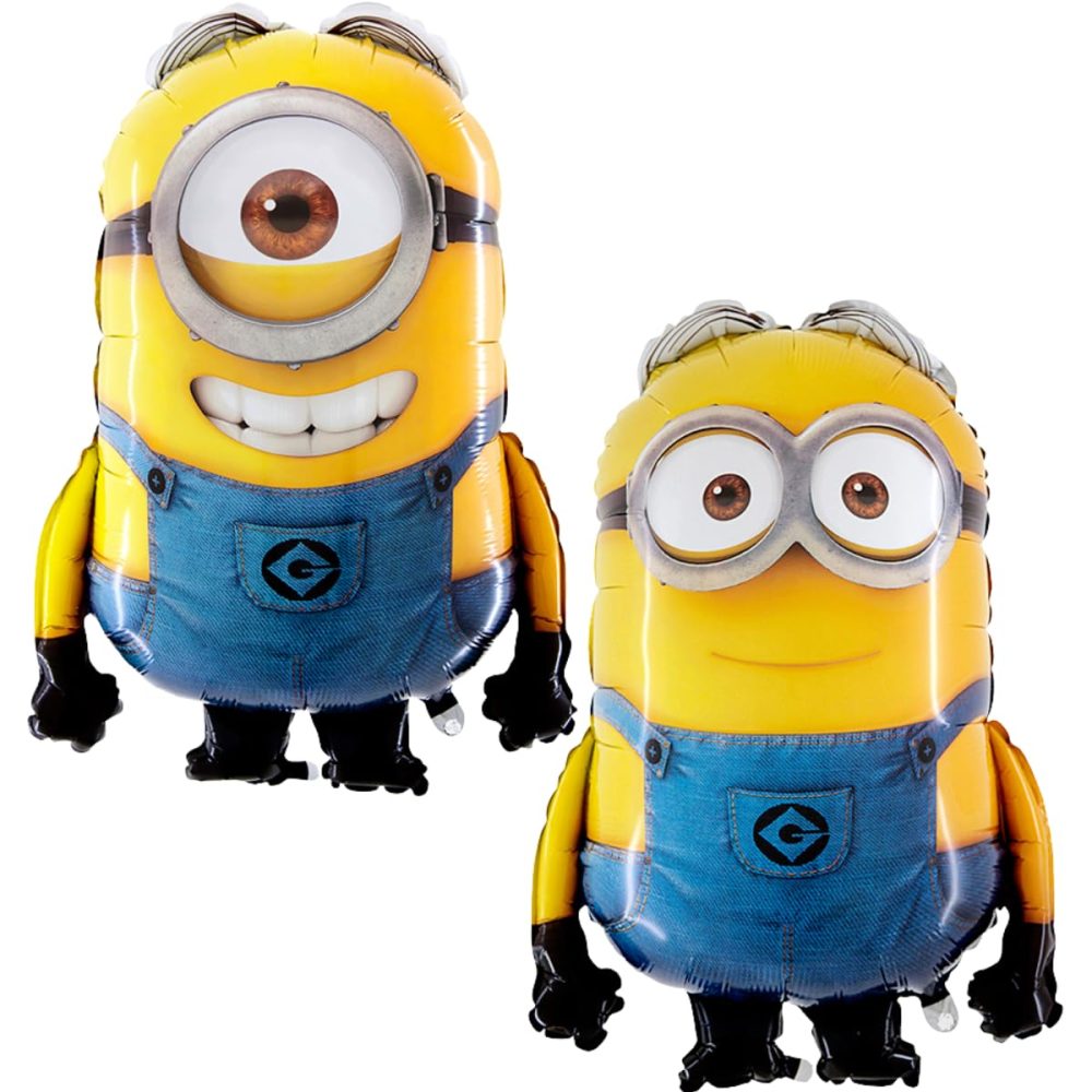 Minion Shape Foil Balloons 33" - Minion Theme Kids Balloon - DAVE + STUART 2 Pack - Large Air or Helium Foil Balloons - Perfect for Birthday & Children's Party Decoration - By Electoys