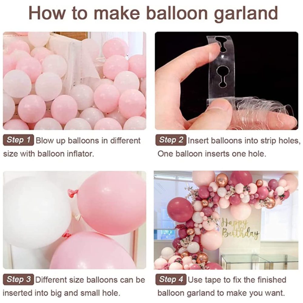 AL-Mustarziq Pink Balloons Arch Kit With Balloon Pump - 147pc Balloon Garland With Rose Gold-Pink Balloons of Different Sizes, Birthday Banner, Arch Tape & Glue Dots For Girls Womens Birthday - Image 6