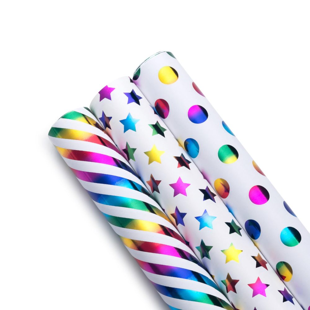 Rainbow Wrapping Paper roll,3 Roll Multicolour Gift Wrapping Paper for Birthday Decoration- 43 cm X 3 m Per roll