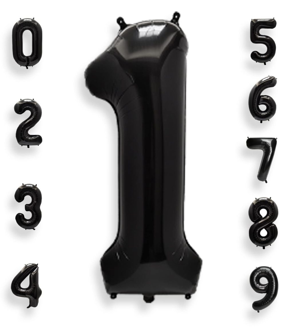 Black Large Number 1 Balloons: 40 Inch Big Foil Number Balloons Giant Helium Balloon Age 0-9 Mylar Balloons for Kids Boy 1st Birthday Party Baby Shower Anniversary Decorations