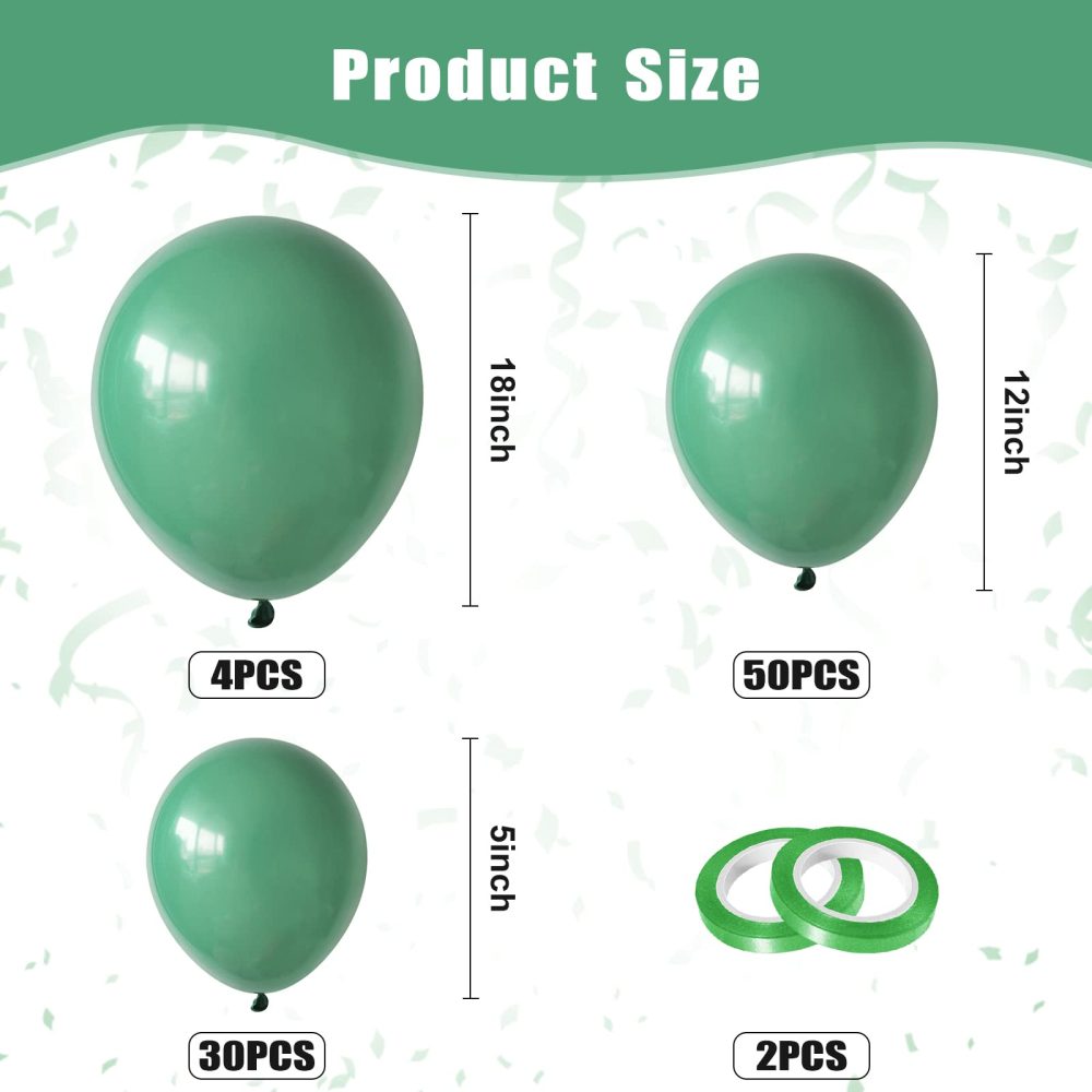 Sage Green Balloons 84Pcs, 18 Inch 12 Inch 5 Inch Sage Green Party Balloons, Matte Sage Green Latex Balloons for Green Theme Party Birthday Baby Shower Jungle Safari or Christmas Decorations - Image 7