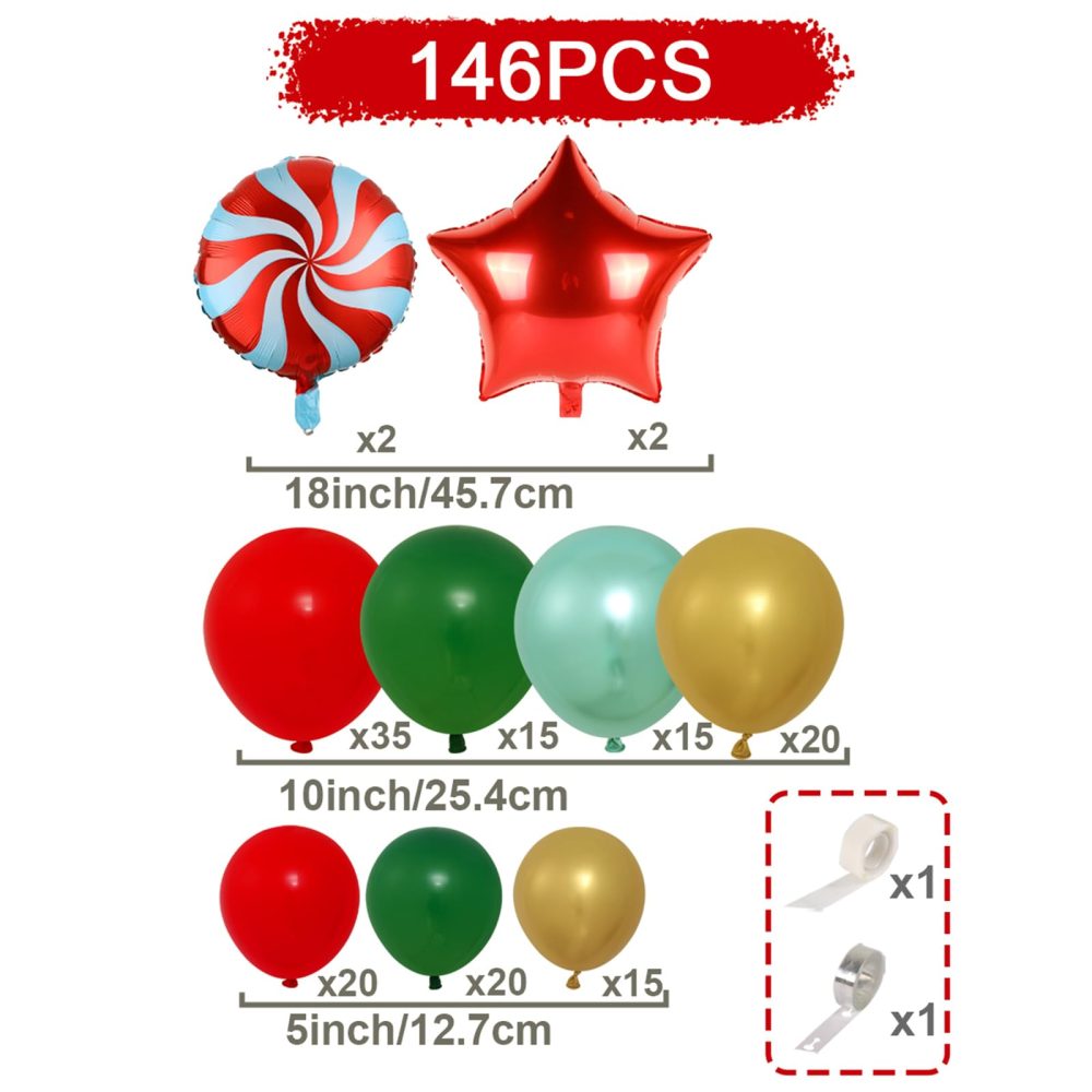 Christmas Balloon Arch Kit,146Pcs Red Green Gold Christmas Balloons Garland with Xmas Foil Candy Balloons Foil Star Balloons, Xmas Balloons for Christmas Party Decorations, Xmas Decorations, New Year - Image 8