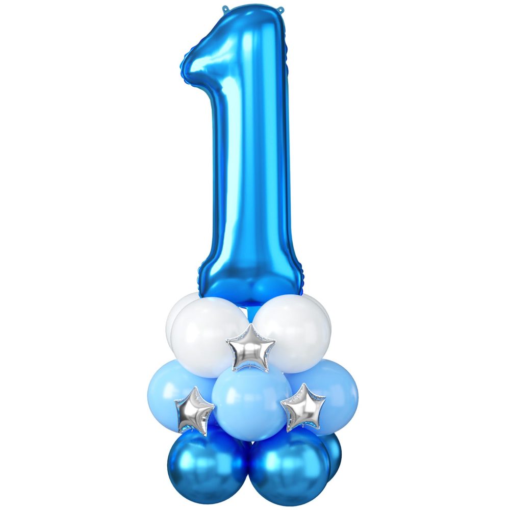 40 Inch Blue Number 1 Balloon, Giant Number 1 Foil Balloon, Large Number One Balloons Tower Stand with Star, Big Helium Digital Balloons Stack for Boys First 1st Birthday Baby Shower Anniversary Party