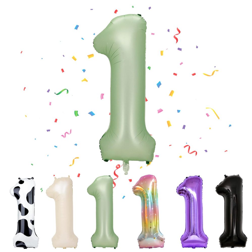 Number 1 Balloon, Sage Green 1 Number Balloons, Helium Foil 40" Balloons Number 1, 1st Birthday Balloon ，Number 1 Digital Balloons for 1st Boys Girls Birthday Anniversary Graduation Theme Party Deco