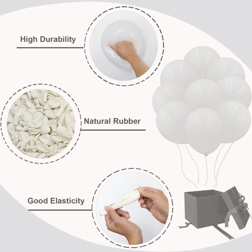White Balloons, 130PCS White Balloon Arch Kit, 18 12 10 5 Inch White Latex Balloon Garland, Matte White Party Balloons for Birthday Baby Shower Wedding Party Decorations - Image 7