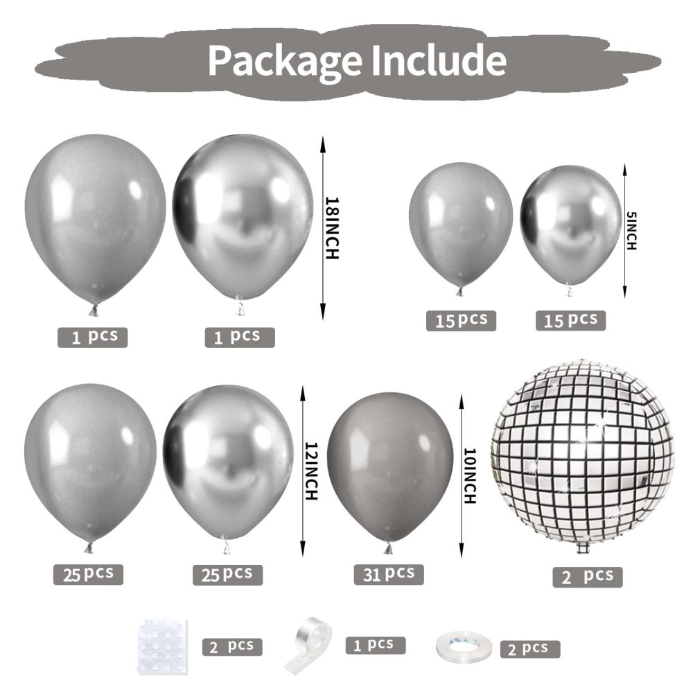 Silver Balloons Garland Arch Kit,120 Pcs Metallic Silver,Gray and White Foil Balloons Garland Different Sizes for Birthday Party Graduation Baby Shower Wedding Holiday Balloon Decoration - Image 6