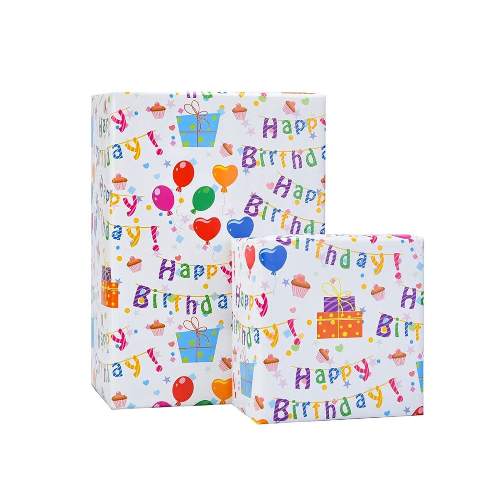 Birthday Gift Wrapping Paper, 8 Pack 70x50cm Folded Sheets with Free Birthday Card for Men, Women, Kids Presents Wrap - Image 3