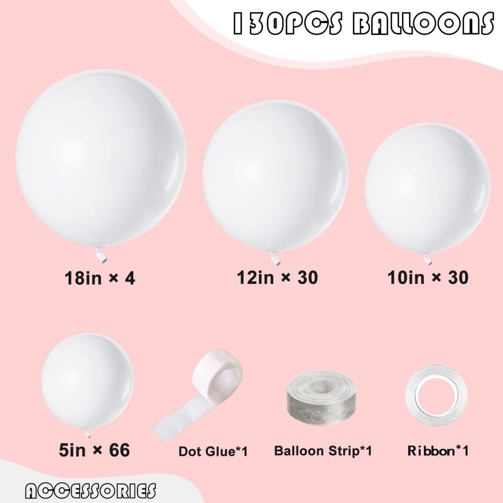 White Balloons, 130PCS White Balloon Arch Kit, 18 12 10 5 Inch White Latex Balloon Garland, Matte White Party Balloons for Birthday Baby Shower Wedding Party Decorations - Image 8