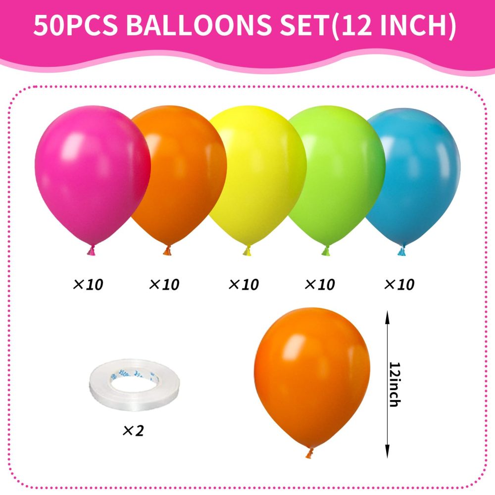 Rainbow Balloons, 12 Inchs Yellow Orange Hot Pink Lime Green Neon Balloons Multicolor for Kids Rainbow Birthday Hawaiian Tropical Party Supplies Summer Pool Party Baby Shower Backdrop Decorations - Image 7