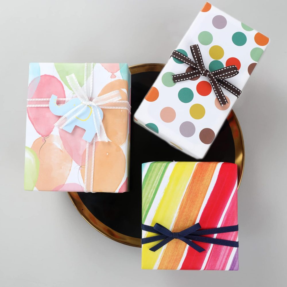 Jatidne 12 x Birthday Wrapping Paper Sheets Recyclable Gift Wrap Colorful Rainbow Wrapping Paper 70cm x 50cm Recycled Paper Folded - Image 4
