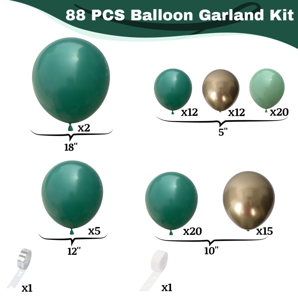 Green and Gold Balloon Arch Garland Kit, Dark Green Emerald Green Balloon Sage Green Latex Balloons with Metallic Gold Helium Balloons for Forest Jungle Birthday Wedding Graduation Party Decorations - Image 7