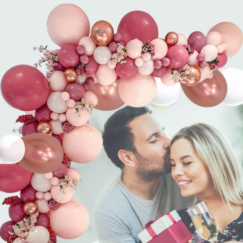 AL-Mustarziq Pink Balloons Arch Kit With Balloon Pump - 147pc Balloon Garland With Rose Gold-Pink Balloons of Different Sizes, Birthday Banner, Arch Tape & Glue Dots For Girls Womens Birthday - Image 3