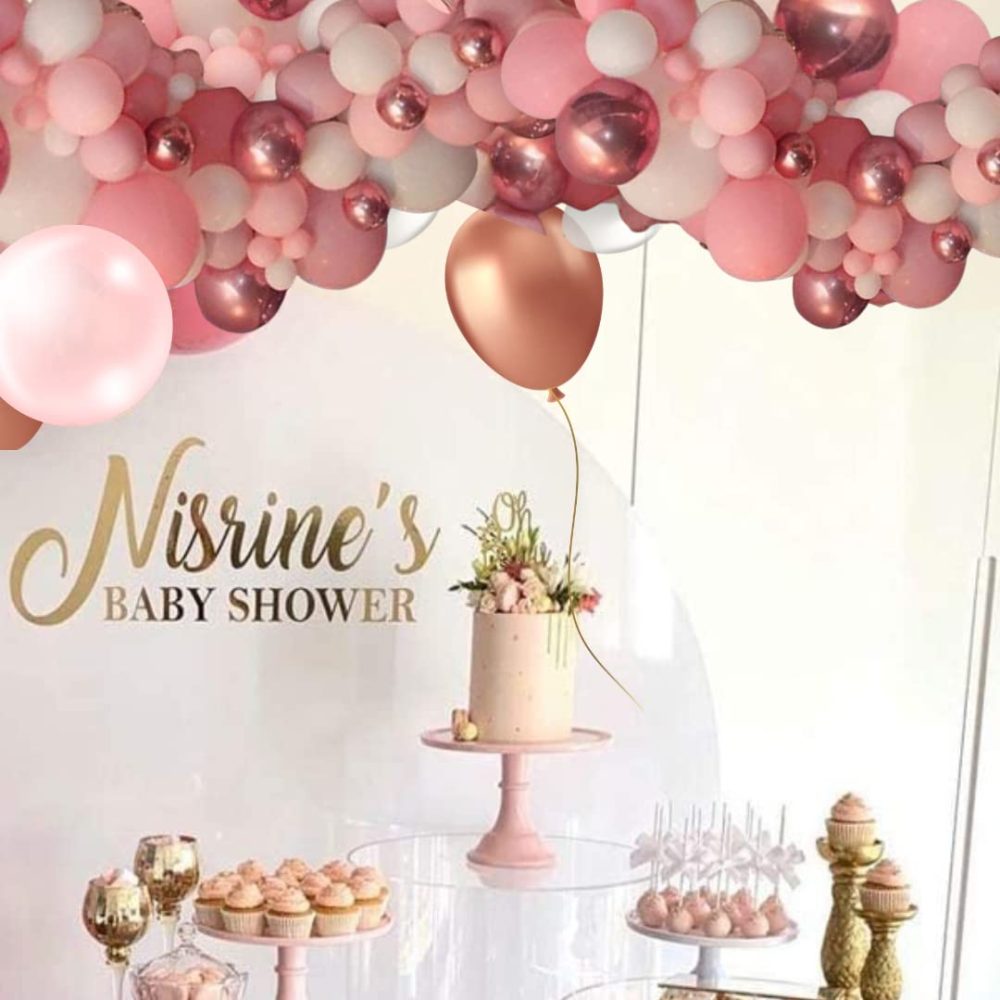 AL-Mustarziq Pink Balloons Arch Kit With Balloon Pump - 147pc Balloon Garland With Rose Gold-Pink Balloons of Different Sizes, Birthday Banner, Arch Tape & Glue Dots For Girls Womens Birthday - Image 2