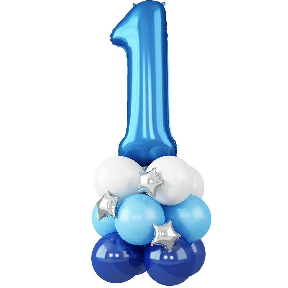 40 Inch Blue Number 1 Birthday Balloons, 1st Foil Mylar Big Number Birthday Helium Balloons with Star Mylar Latex Balloons for Boys Girls 1st Party Balloons Anniversary Decorations