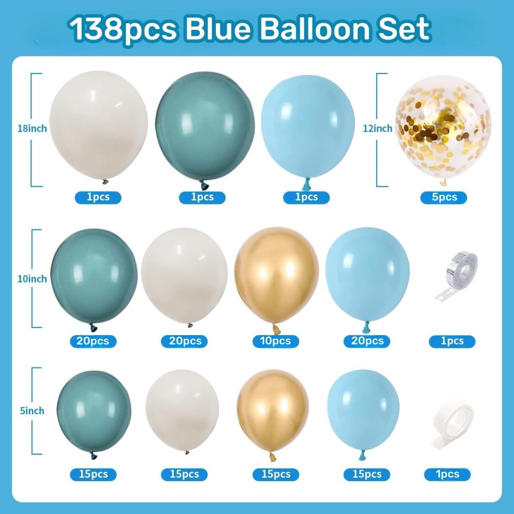 Dusty Blue Balloon Arch Kit, 138pcs Fog Blue Beige White Gold Balloons Garland, Baby Pastel Blue Sand White Latex Balloons for Baby Shower Birthday Wedding Graduation Party Decorations - Image 6