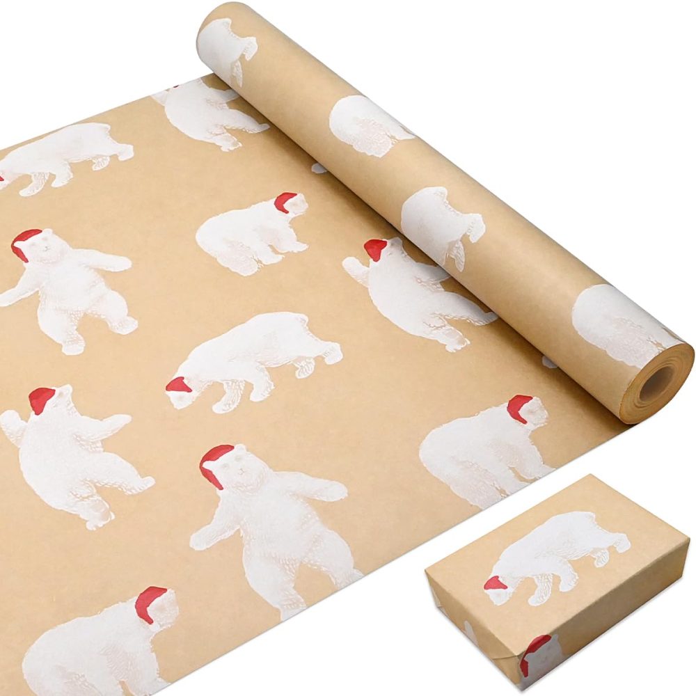 15m Roll of polar bear Kraft Wrapping Paper Roll,Colorful Gift 100% Recyclable ECO For Present Party Christmas DIY Birthday Decorations