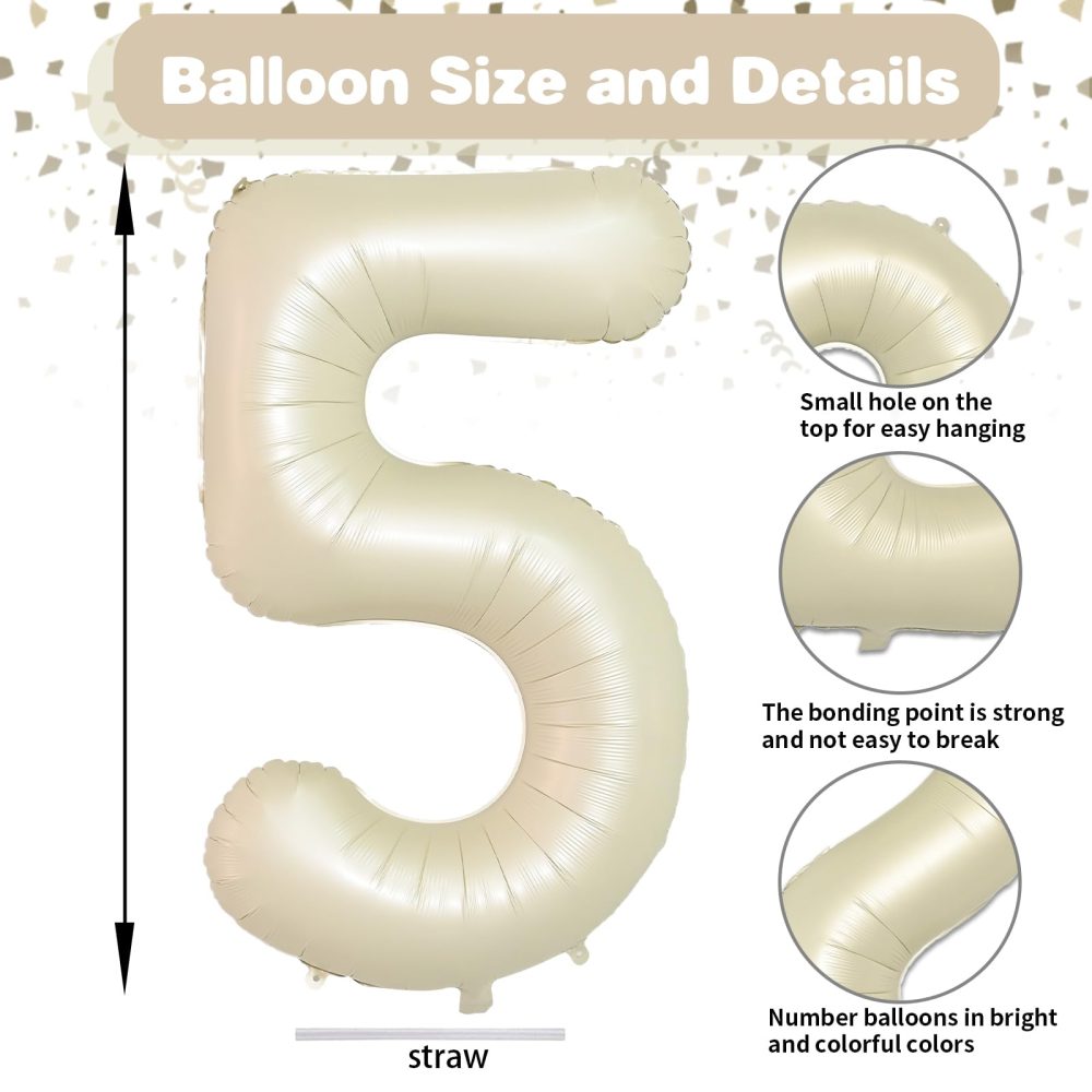 40 Inch Beige 15 Number Balloons,Cream 1 & 5 Mylar Foil Large Balloons,15 Big Digit Number Balloon for Girls Boys 15th Birthday Anniversary Decorations Graduation Party Supplies - Image 7