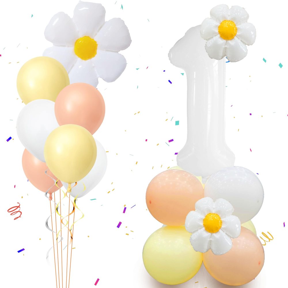 Daisy Theme 1st Birthday Balloons, 32 Inch White Number 1 Balloon with Daisy Foil, Latex Balloons for Daisy Balloon Garland as Party Decorations, Birthday, Wedding, Baby Shower Decorations - Image 2
