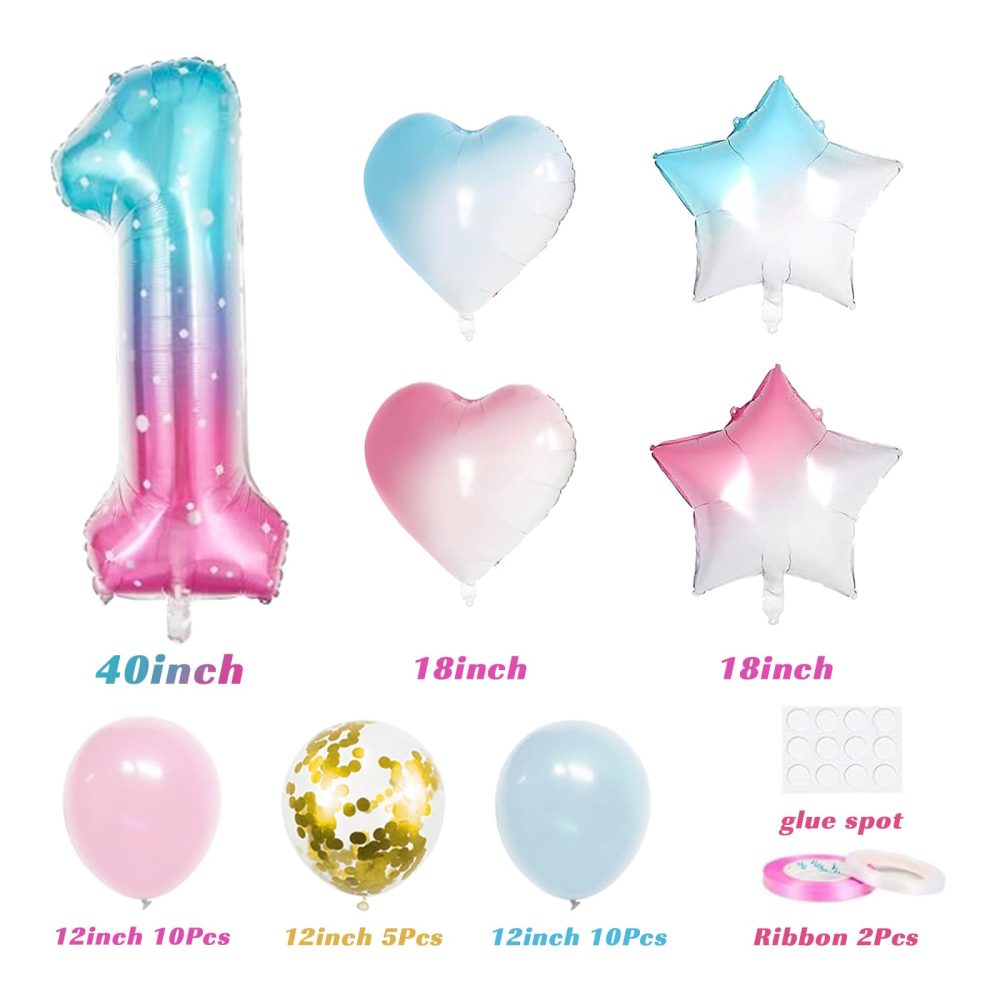 Jiusely Baby 1st Birthday Decorations for Girls 1st birthday balloons with Gradient Color Age 1 Happy Birthday Balloons for Girls Boys Number 1 balloons Love Balloons for Baby Shower Birthday Party - Image 5