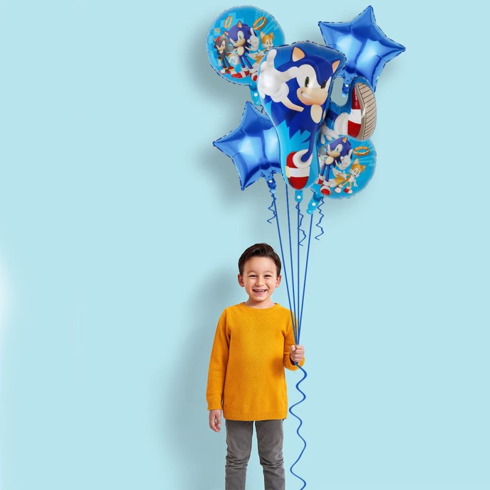 simyron 5 PCS Sonics Party Balloons Sonics Balloons Sonics Party Supplies The Hedgehog Shaped Character Foil Balloon for Kids Birthday Party Decor for Boys Girls - Image 2