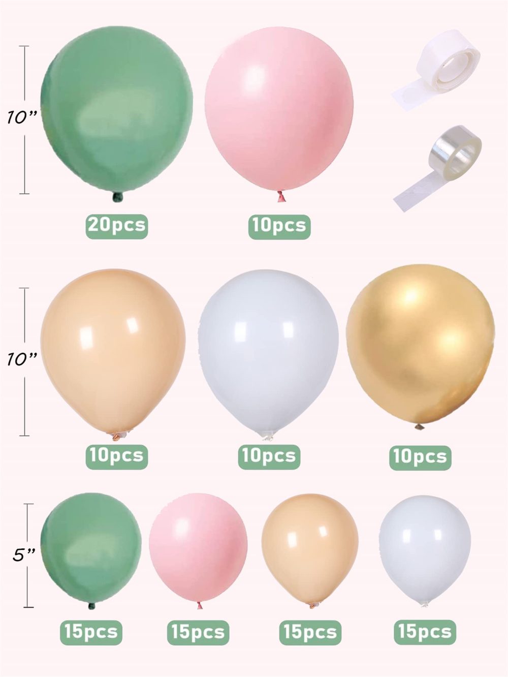 Sage Green Balloon Arch Kit, 120pcs Olive Green Pink Peach Blush Balloons Garland Kit With Metallic Gold Balloon, Pastel Pink Balloons for Birthday Wedding Baby Shower Gender Reveal Party Decoration - Image 2