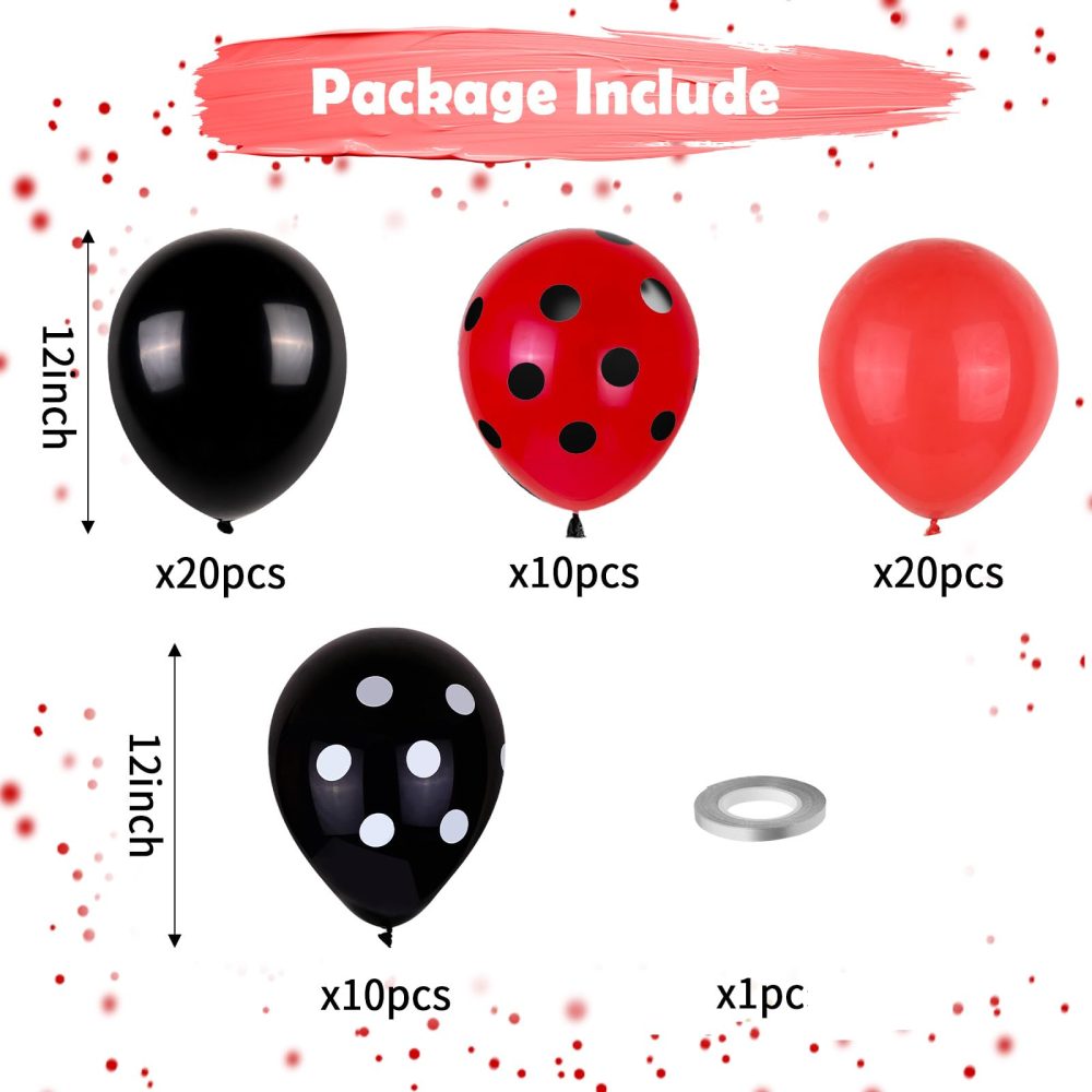 Ladybug Balloons, 60pcs Red Black Polka Dots Balloons Matte Black and Red Balloons Black and White Polka Dot Latex Balloons for Ladybug Birthday Jungle Party Wedding Baby Shower Graduation - Image 7
