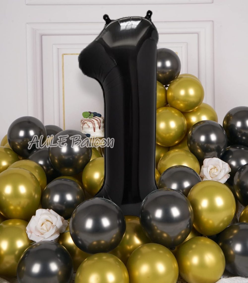 Black Large Number 1 Balloons: 40 Inch Big Foil Number Balloons Giant Helium Balloon Age 0-9 Mylar Balloons for Kids Boy 1st Birthday Party Baby Shower Anniversary Decorations - Image 3