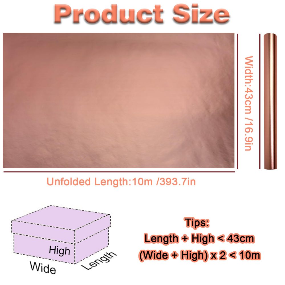 LYINUR Metallic Gift Wrapping Paper Rolls -43 cm x 10 m, Luxury Rose Gold Matte Wrapping Paper Roll, Pretty Gifts Wrap for Valentines, Wedding, Festival, Birthday, Party, Flower Craft, Rosegolden - Image 4