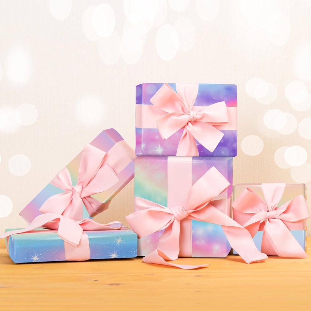 GAOHUI Birthday Wrapping Paper, 5 Pcs Rainbow Gradient Colour Gift Wrapping Paper, Gift Wrap Perfect for Mother Day, Valentine Day, Party, Birthday for Women And Girls, with Tape(50cm X 70cm) - Image 3