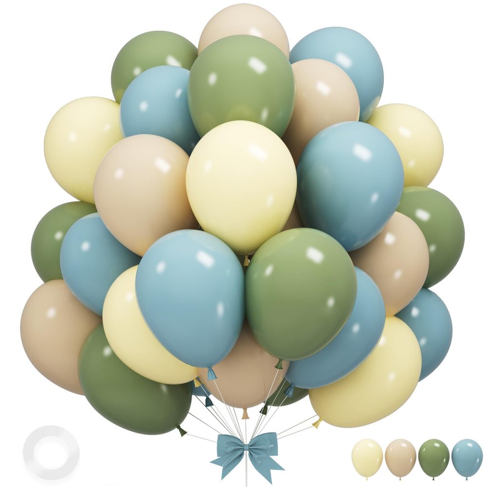 Sage Green Blue Balloons, 12 Inchs Dusty Blue Retro Avocado Green Apricot Balloons for Girls Kids Birthday Party Wedding Anniversary Engagement Bridal Baby Shower Decorations