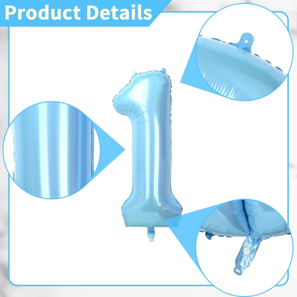 40" Baby Blue Number 1 Balloon for Birthday Party Decorations, Large Self Inflating Helium Foil Number Balloons 0-9 for Age Balloons/Anniversary/Celebration Balloons Decorations (Baby Blue#1) - Image 5
