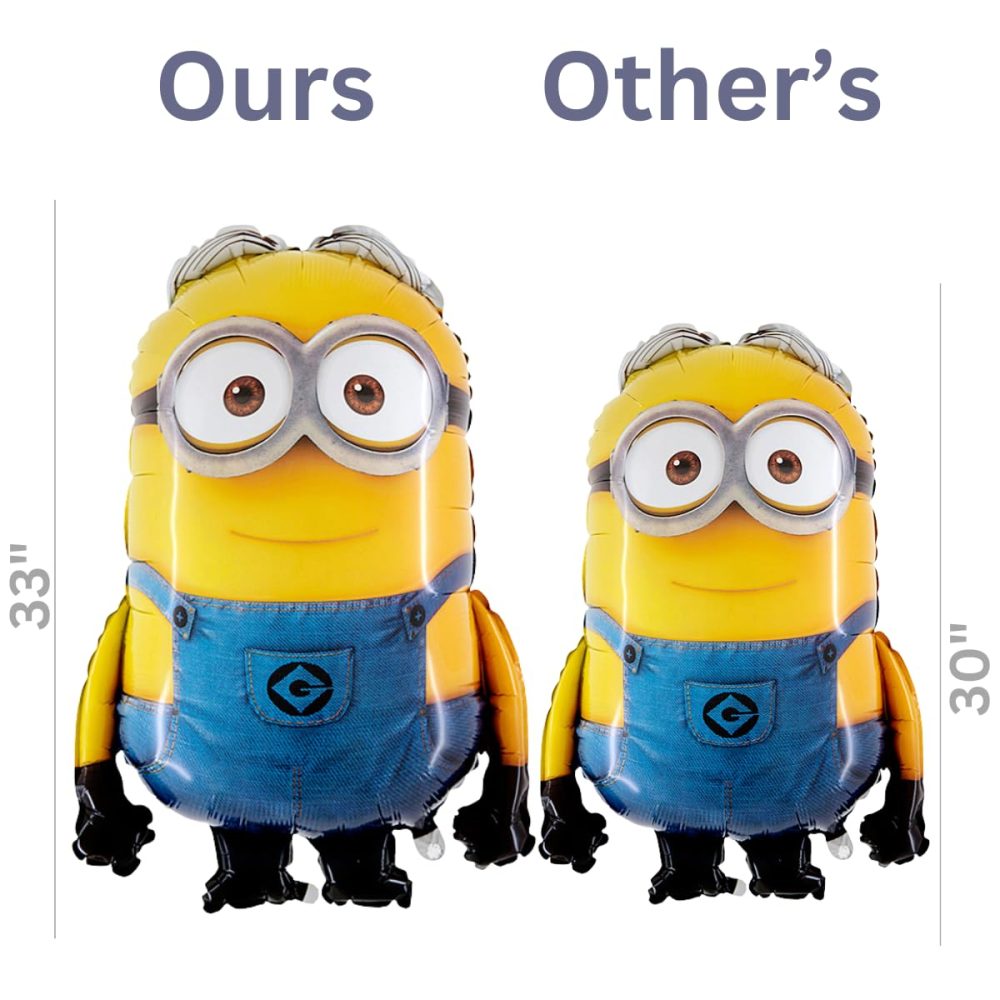Minion Shape Foil Balloons 33" - Minion Theme Kids Balloon - DAVE + STUART 2 Pack - Large Air or Helium Foil Balloons - Perfect for Birthday & Children's Party Decoration - By Electoys - Image 2