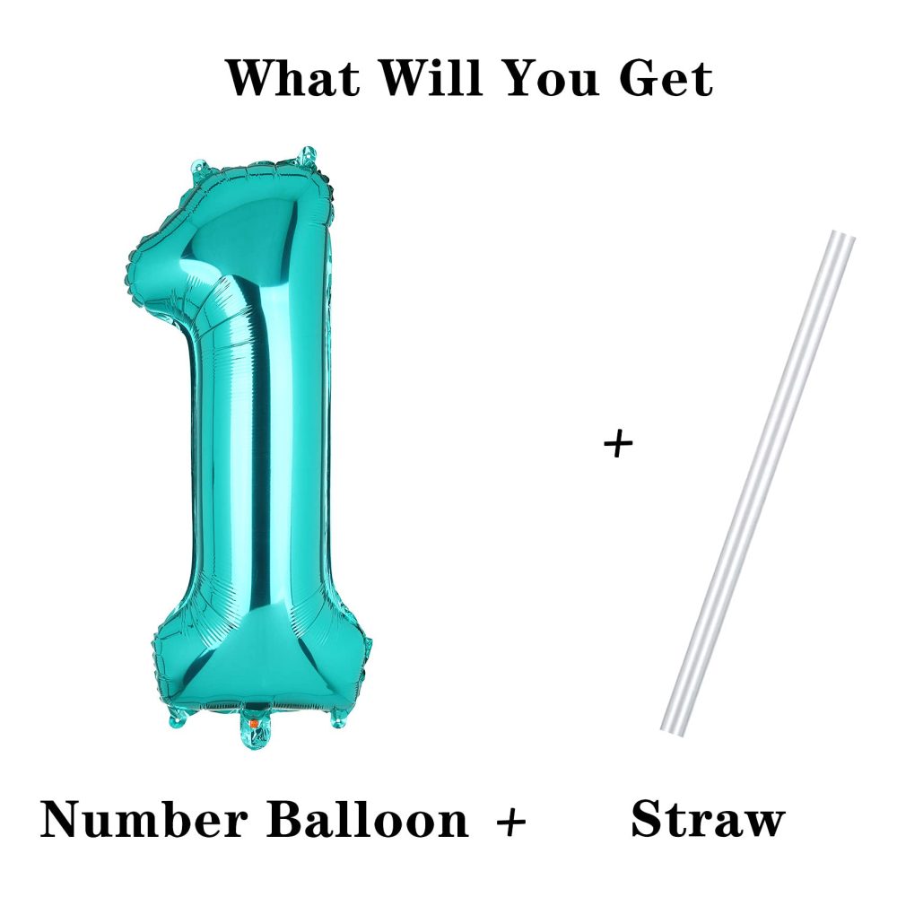40 Inch Large Teal Number 1 Mylar Balloons Giant Tiffany Blue Helium Foil Balloon for Birthday Party Supplies Decoration - Image 6
