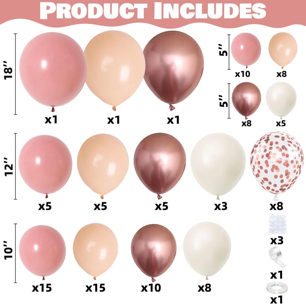 Boho Balloon Arch Pink Beige Balloon Garland Kit, 108 Packs Dusty Pink Blush Nude Cream Balloon and Metallic Rose Gold Confetti Balloons for Baby Shower Girl Birthday Wedding Decorations Suppliers - Image 6