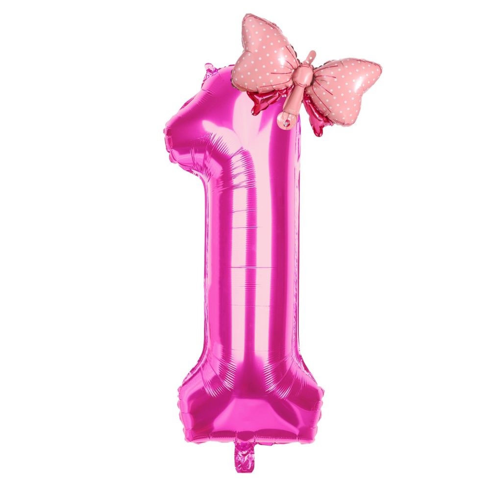 Number Birthday Balloons, Pink Number Balloon Number Balloons For Birthday Party Bow Tie Helium Foil Balloons for Birthday Party Wedding Anniversary Events Supplies (Number 1)