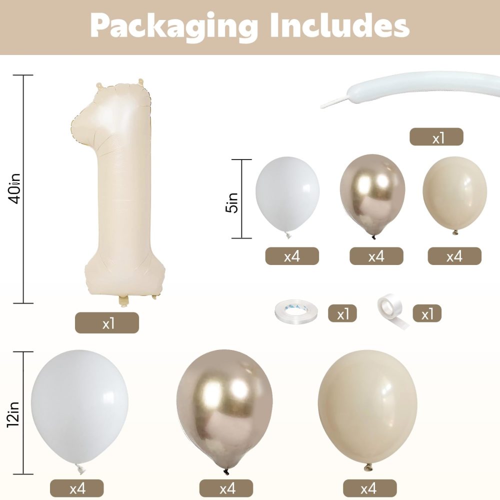 Number 1 Balloon Cream 40 Inch Number 1 Foil Balloon Beige Giant Number One Balloon Tower Stand Large Nude Neutral Digital Balloons Stack for Boys Girls First 1st Birthday Baby Shower Party Decoration - Image 7