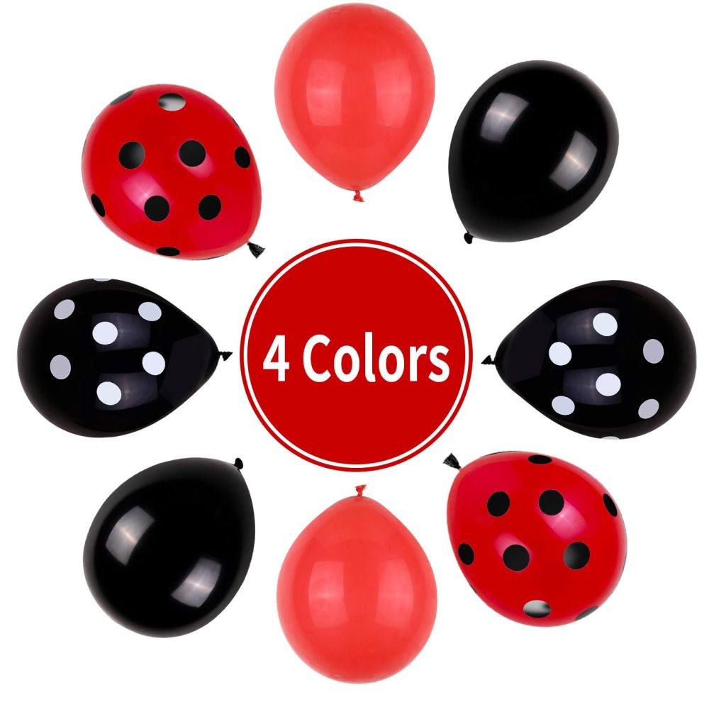 Ladybug Balloons, 60pcs Red Black Polka Dots Balloons Matte Black and Red Balloons Black and White Polka Dot Latex Balloons for Ladybug Birthday Jungle Party Wedding Baby Shower Graduation - Image 6