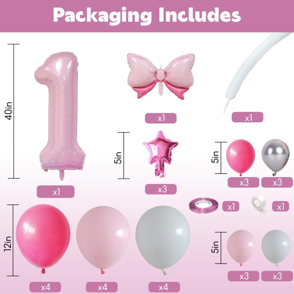 40 Inch Number 1 Balloon Pink Number Foil Balloons Giant Number One Balloon Tower Large Pastel Baby Pink Helium Latex Digital Balloons Stack for Girls First 1st Birthday Baby Shower Anniversary Party - Image 7