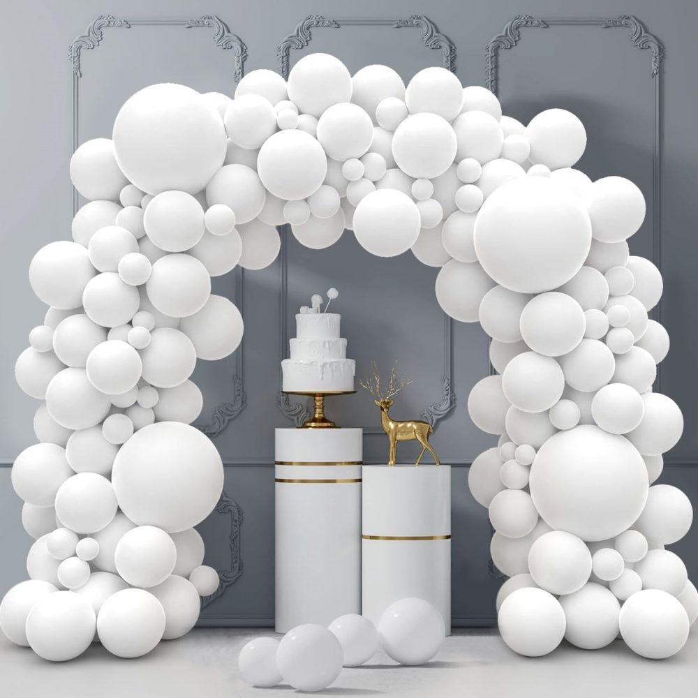White Balloons, 130PCS White Balloon Arch Kit, 18 12 10 5 Inch White Latex Balloon Garland, Matte White Party Balloons for Birthday Baby Shower Wedding Party Decorations
