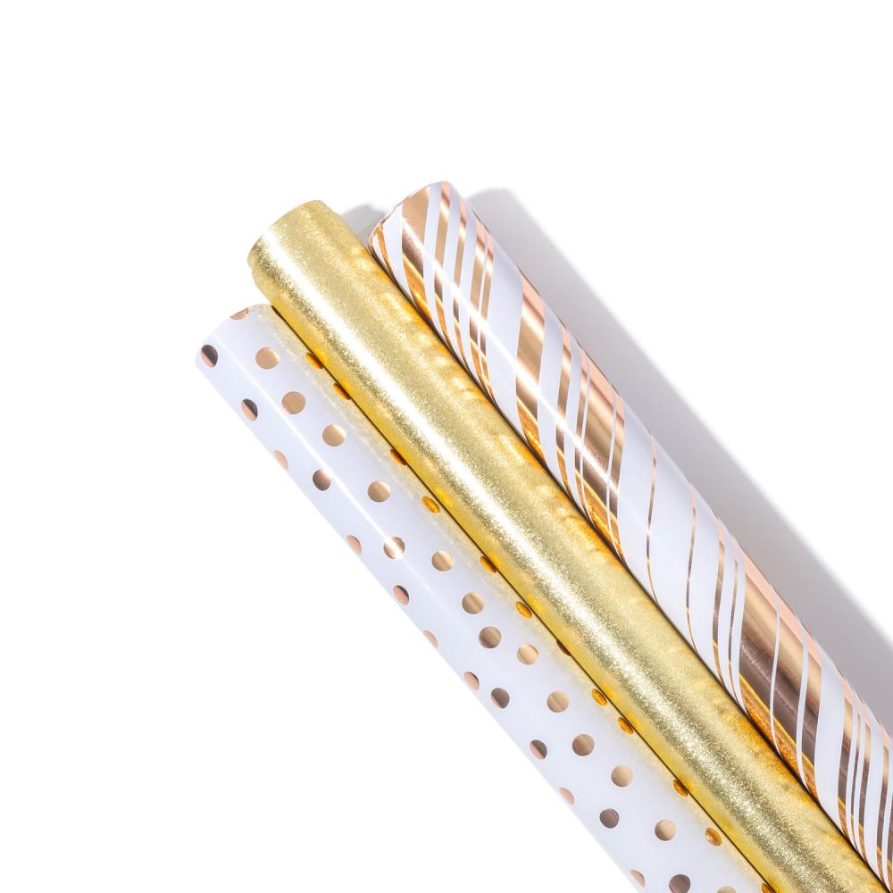 Wrapping Paper roll,3 Roll Gold Gift Wrapping Paper for Birthday Decoration- 43 cm X 3 m Per roll