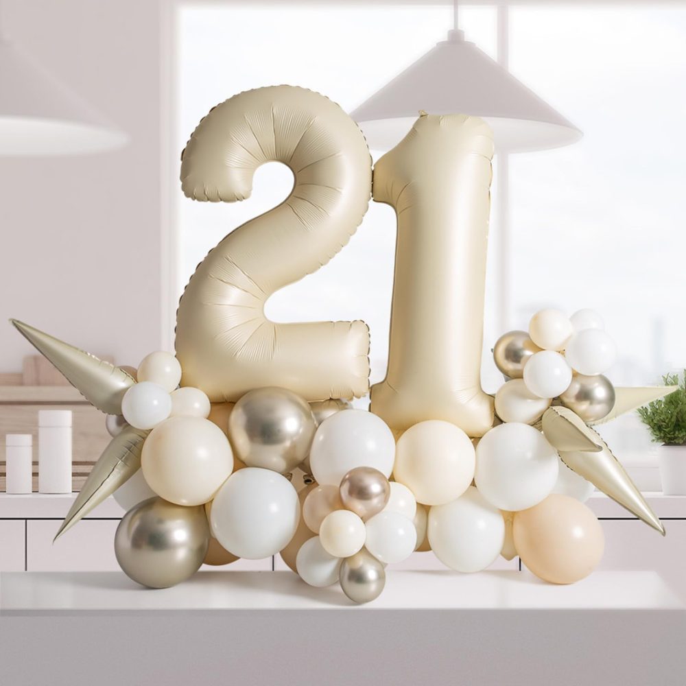 Beige 40 Inch Number 1 Balloon,Large Self Inflating Cream Foil Number Balloons 0-9 for Boys Girls,White Sand One Balloons for Birthday Party Decorations Supplies - Image 4