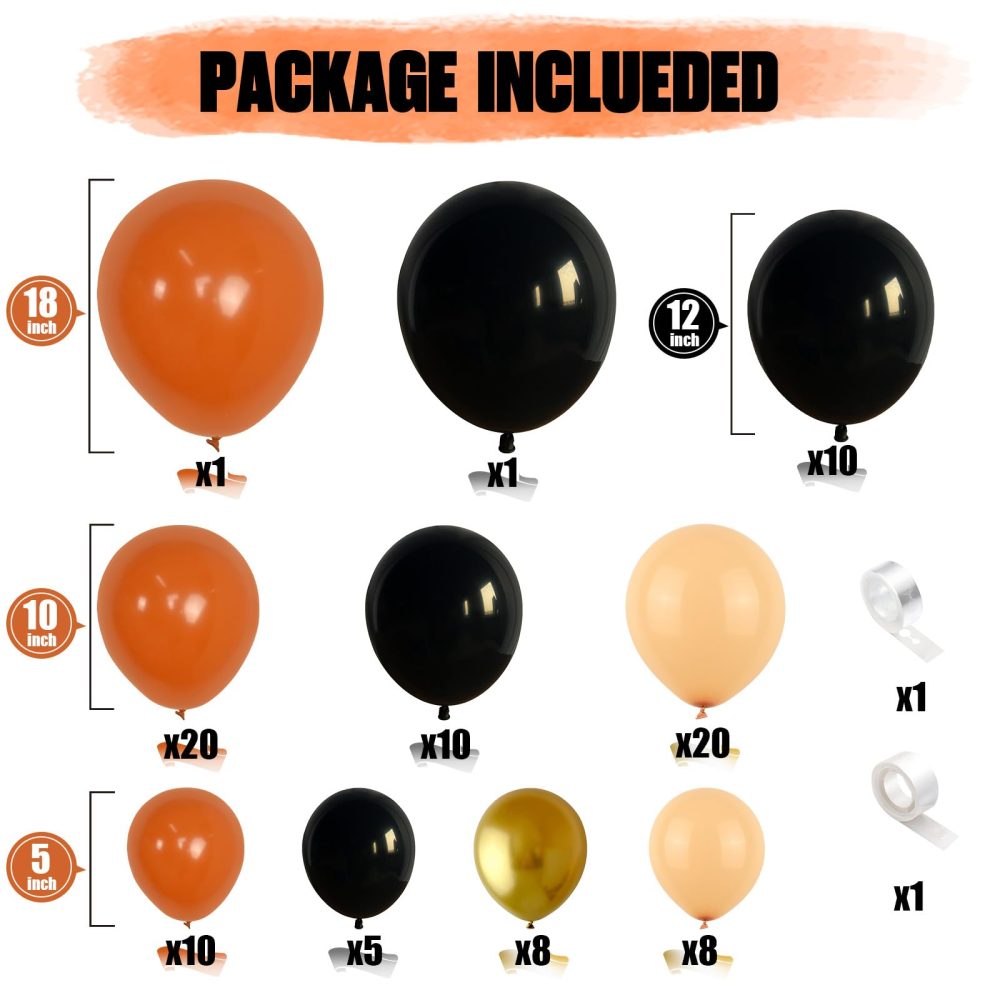 Black Orange Balloons Arch Kit, Black Brunt Orange and Apricot Balloon Garland Kit, BLack Orange Beige and Metallic Gold Latex Balloons Set for Boho Birthday Baby Shower Halloween Party Decorations - Image 8