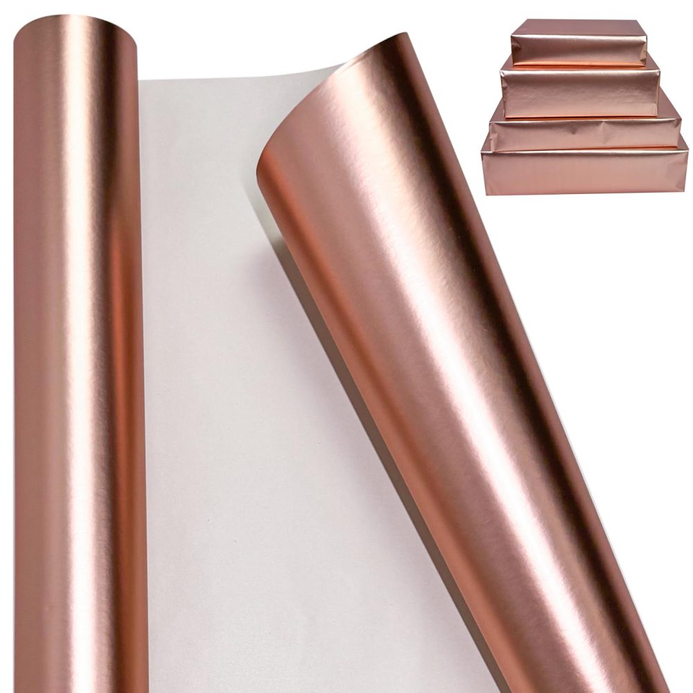 LYINUR Metallic Gift Wrapping Paper Rolls -43 cm x 10 m, Luxury Rose Gold Matte Wrapping Paper Roll, Pretty Gifts Wrap for Valentines, Wedding, Festival, Birthday, Party, Flower Craft, Rosegolden