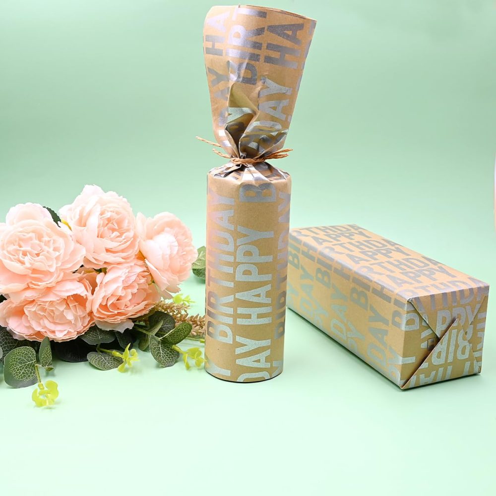 Silver Birthday Gift Wrapping Paper Roll,Topeedy 43cm*12m Happy Birthday Kraft Wrapping Paper Perfect for Packing Birthday Present for Families and Friends-silver - Image 4